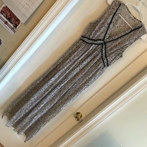 Navy Floral vneck high slit sheer overlay maxi L